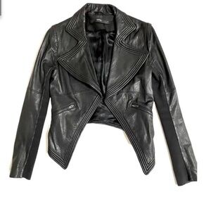 Cut25 By Yigal Azrouel Cropped Leather Jacket Designer Point Collar SZ 2